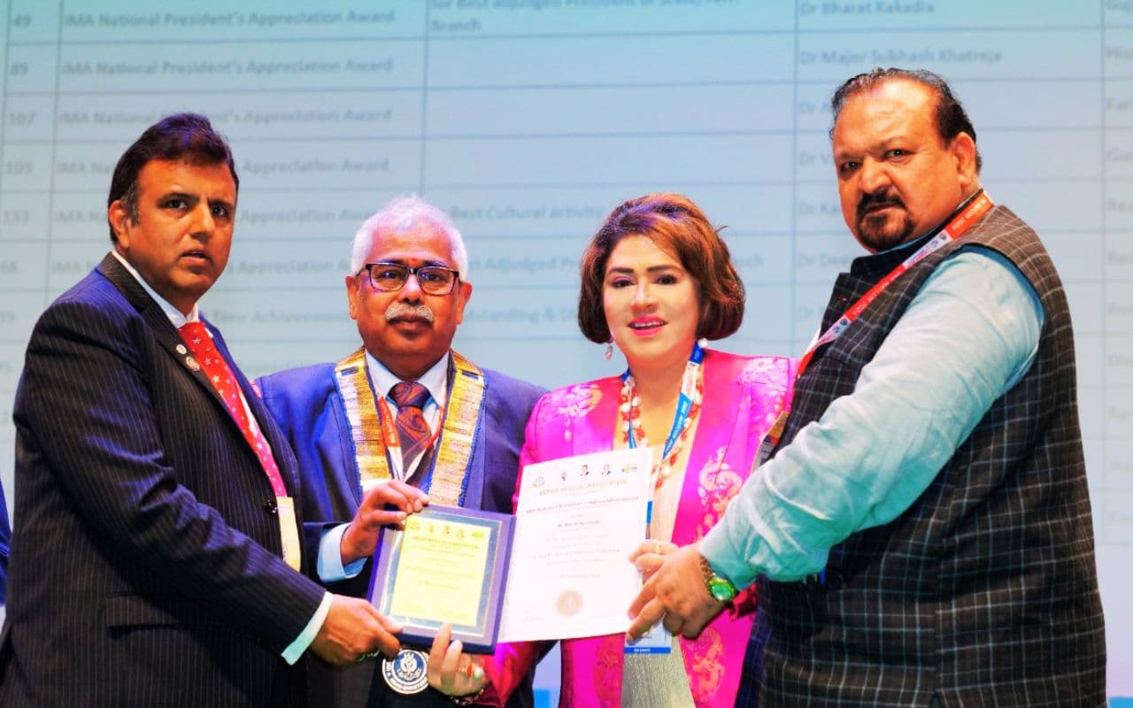 बेस्ट सोशल एक्टिविटी के लिए झारखंड की डॉ भारती कश्यप को आईएमए नेशनल प्रेसिडेंट्स एप्रीसिएशन अवार्ड