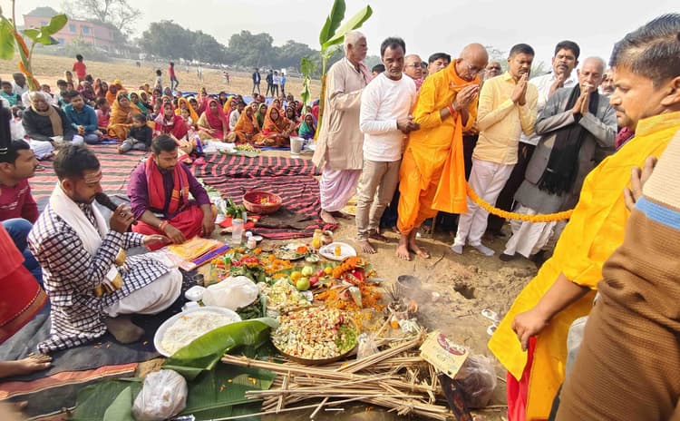 महलबाड़ी गांव में महाविष्णुयज्ञ को लेकर भूमि पूजन