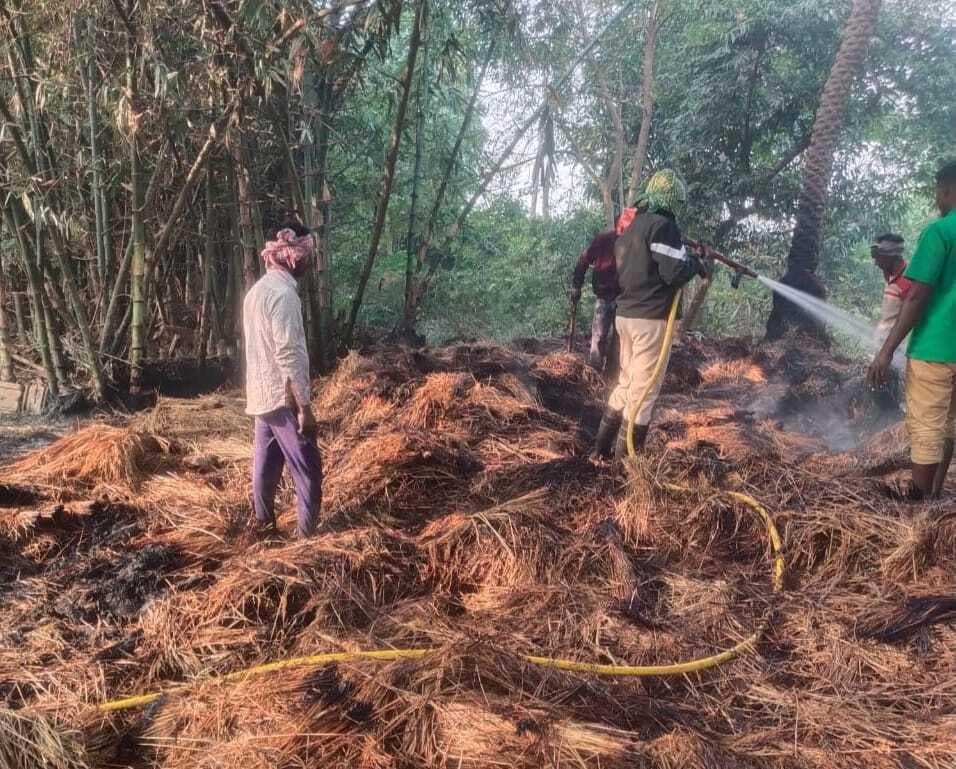 खलिहान में लगी आग, 15 क्विंटल से अधिक धान जला