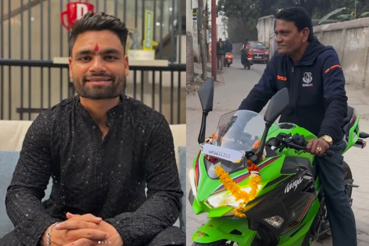रिंकू सिंह ने पिता को गिफ्ट की Kawasaki Ninja, लाखों की बाइक दौड़ाते खानचंद्र सिंह का वीडियो वायरल