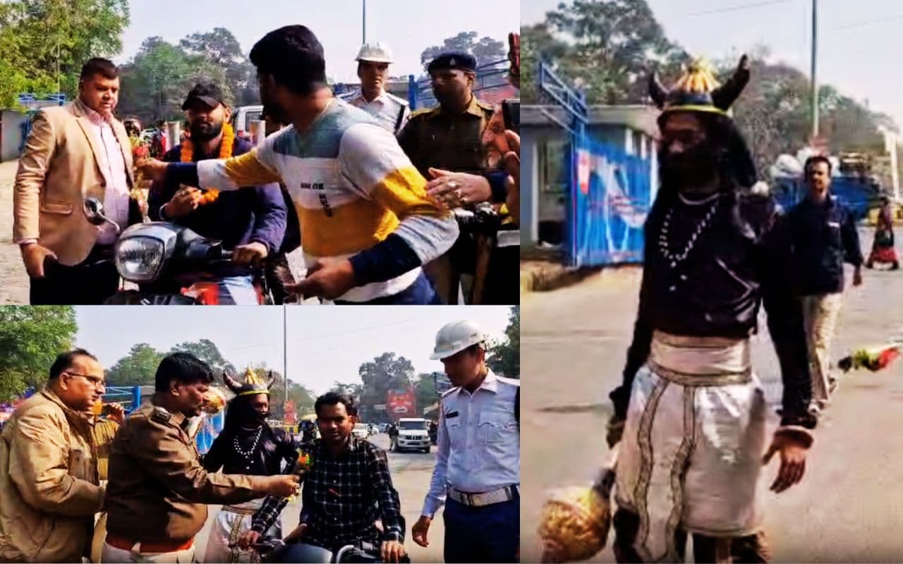 सावधान! जमशेदपुर में बिना हेलमेट बाईक चलाने वालों को साक्षात दर्शन दे रहे ‘यमराज’, देखें Video