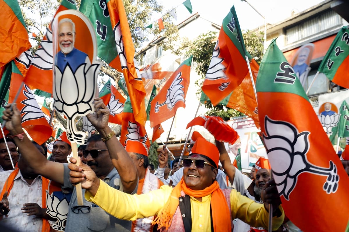 भाजपा कार्यकर्ता दिल्ली चुनाव जीतने के बाद जश्न मानते हुए - Photo- ANI