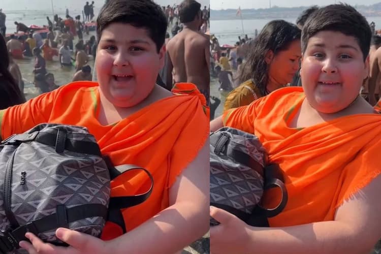 Mahakumbh स्नान के बाद बाल संत अभिनव अरोड़ा डिऑर बैग के साथ हुए Viral