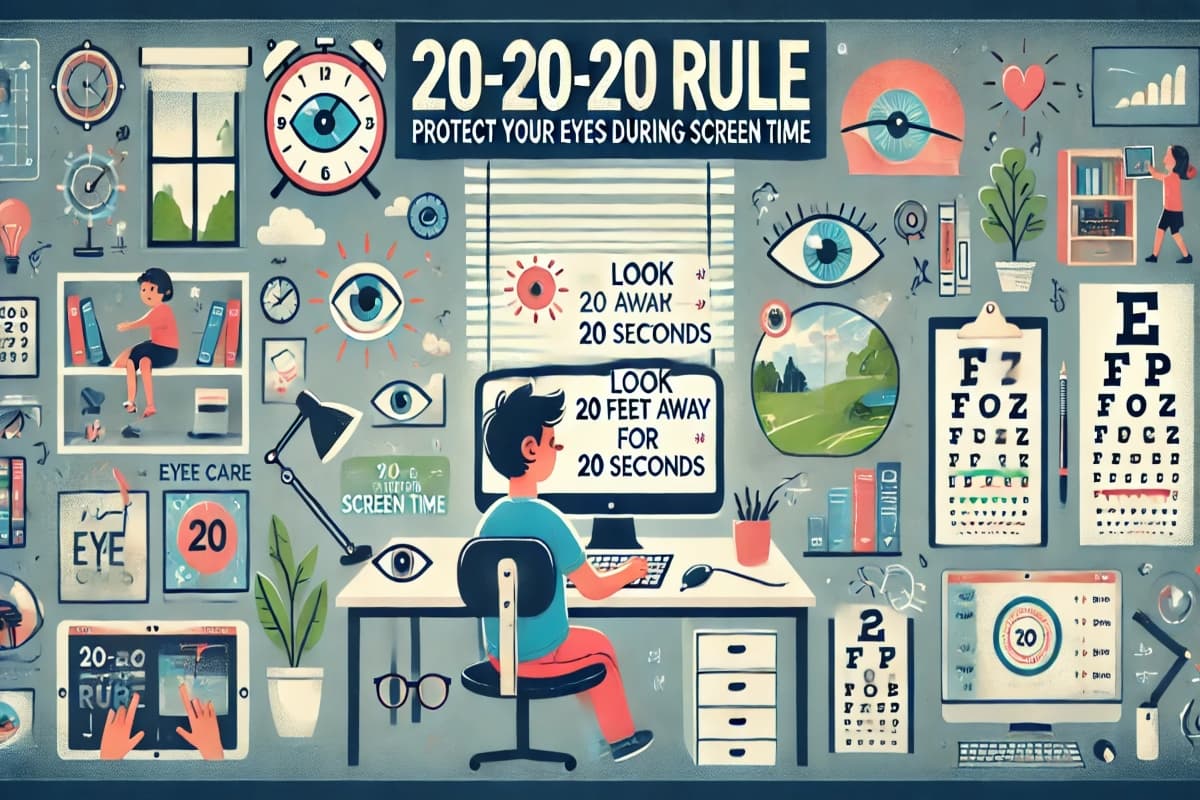 20-20-20 rule for eye care for kids screen time ai image