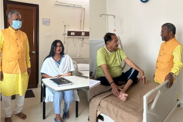 वित्त मंत्री राधाकृष्ण किशोर और राज्यसभा सांसद महुआ माझी से मिलने ऑर्किड अस्पताल पहुंचे बाबूलाल मरांडी