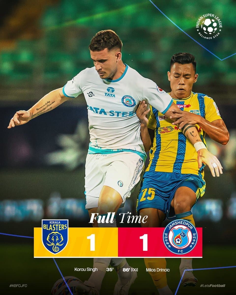 ISL JFC VS KERALA MATCH DRAW: आत्मघाती गोल से केरला ने जेएफसी से खेला ड्रॉ