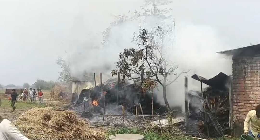 चनामना कारी गांव में आग लगने से 12 घर जलकर राख