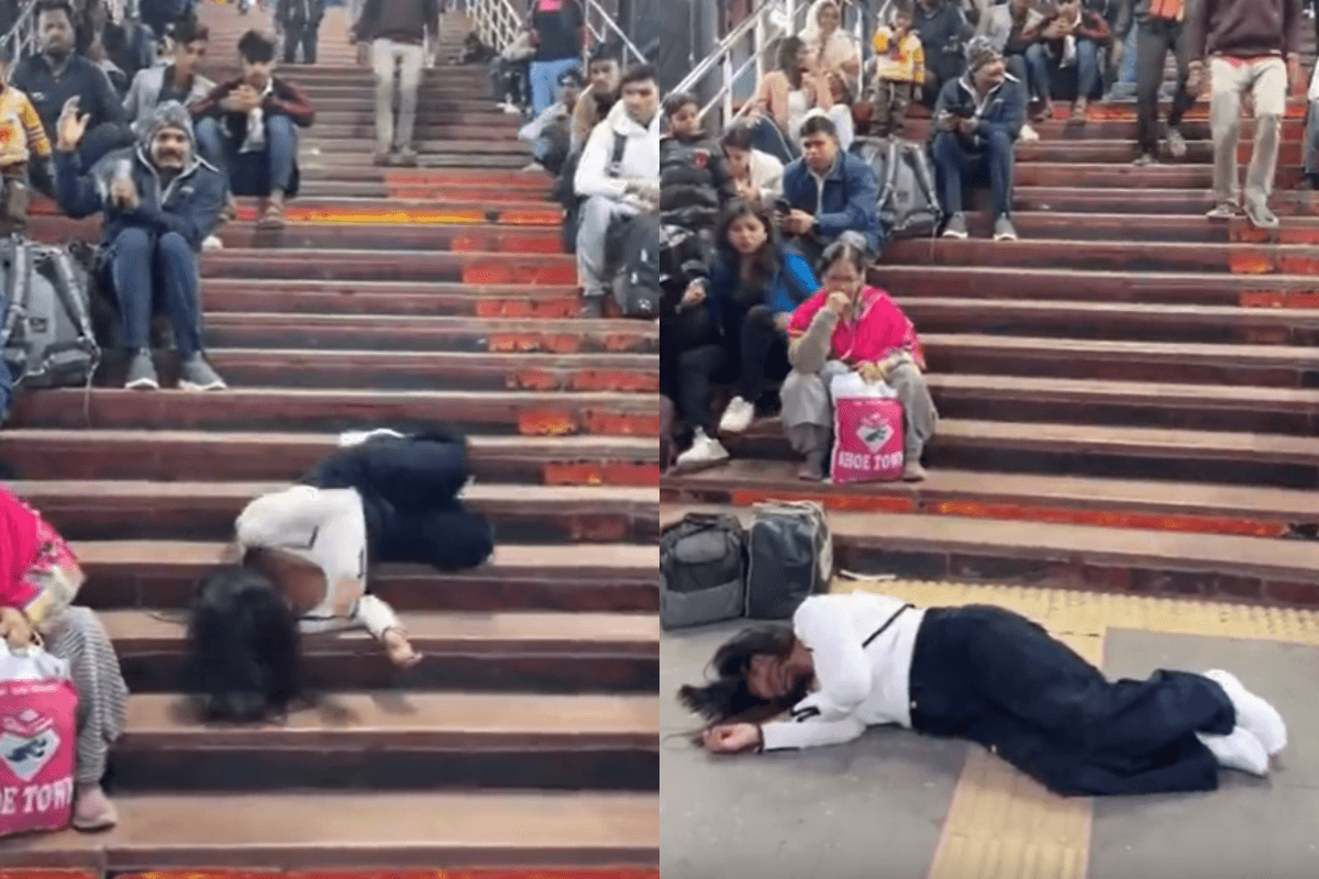 Video: TV सीरियल की तरह अचानक सीढ़ियों से गिरी महिला, बचाने गए लोग तो हुए हैरान