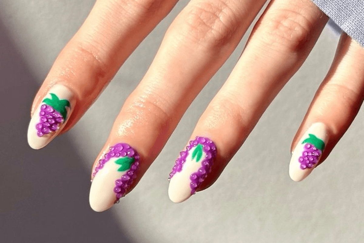 Grapes and Blueberry Nail Art Design
