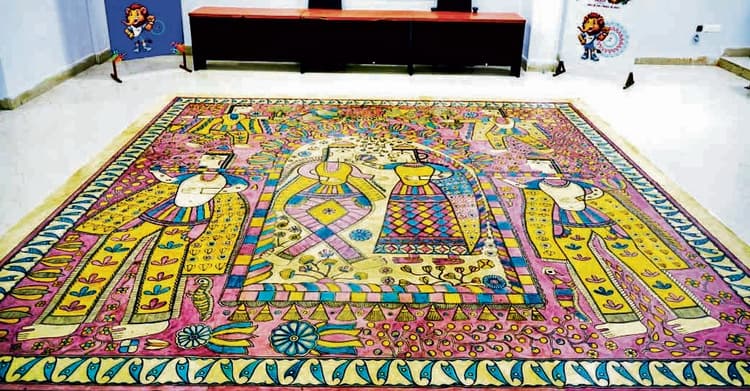 खेलो इंडिया यूथ गेम्स : प्राकृतिक रंगों से बनी है दुनिया की सबसे बड़ी मधुबनी पेंटिंग