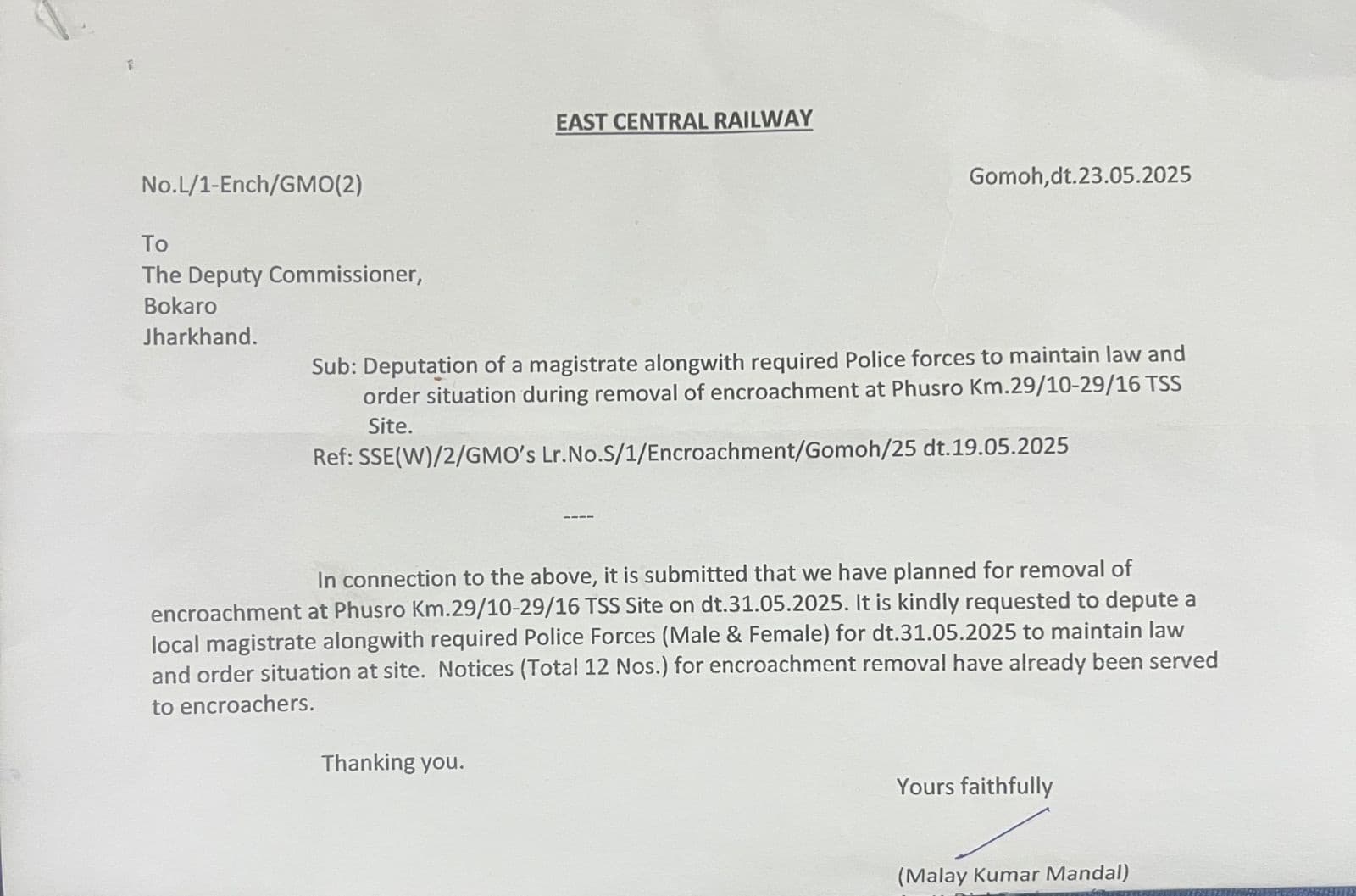 Bokaro News : फुसरो और बेरमो स्टेशन के बीच 31 को चलेगा अतिक्रमण हटाओ अभियान