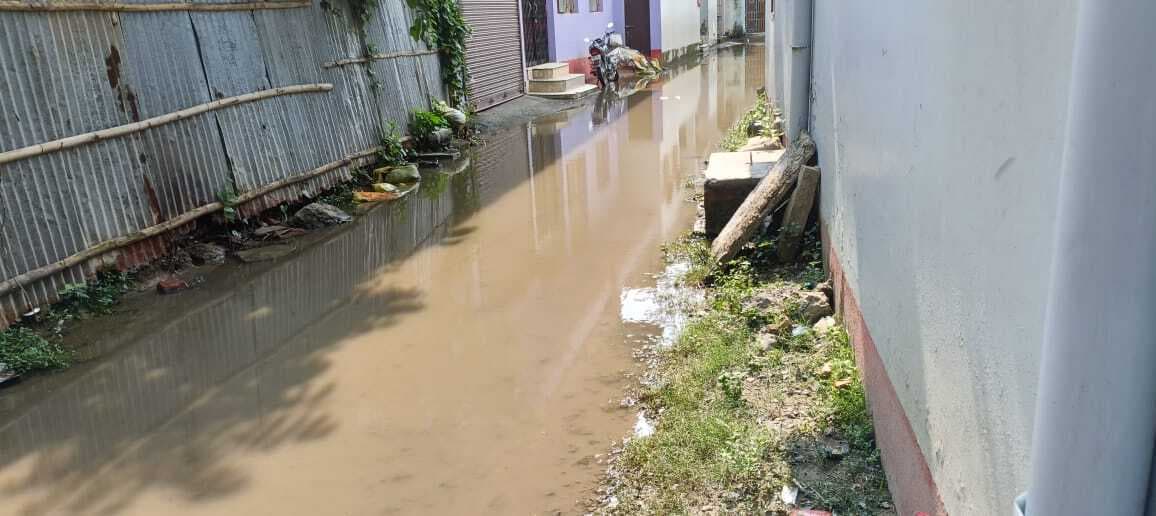 वार्ड की पीसीसी सड़क पर जलजमाव, लोग हो रहे परेशान