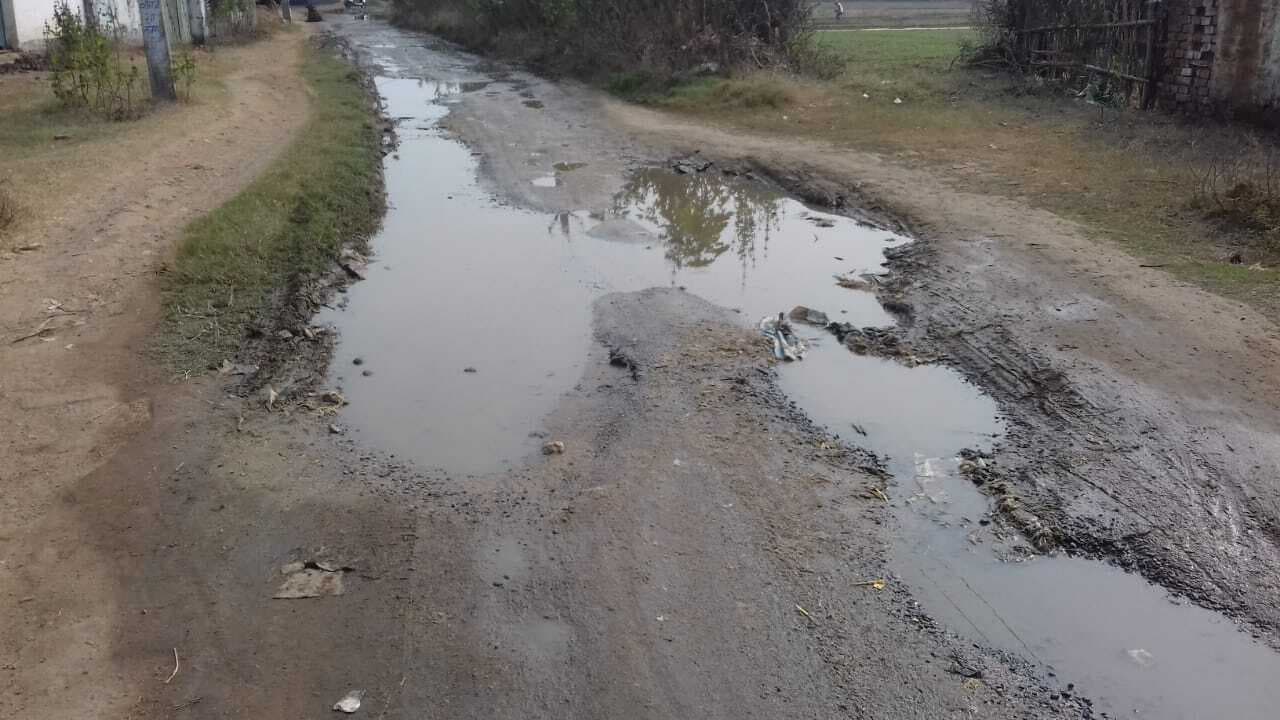 मानियारपुर से लालोडीह की जर्जर सड़क पर पर पैदल चलना भी दूभर