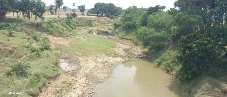 सूखने लगी ढोलिया नदी, धान का बिचड़ा बचाने में जुटे किसान