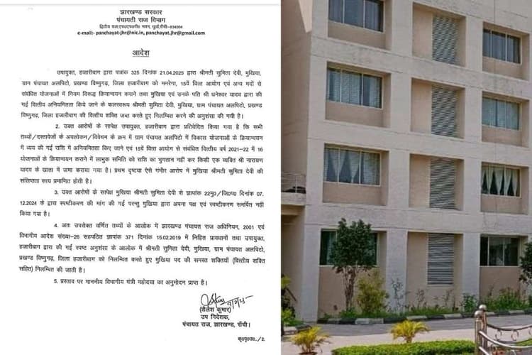 झारखंड की एक महिला मुखिया पर गिरी गाज, सस्पेंड करने के साथ वित्तीय शक्तियां जब्त