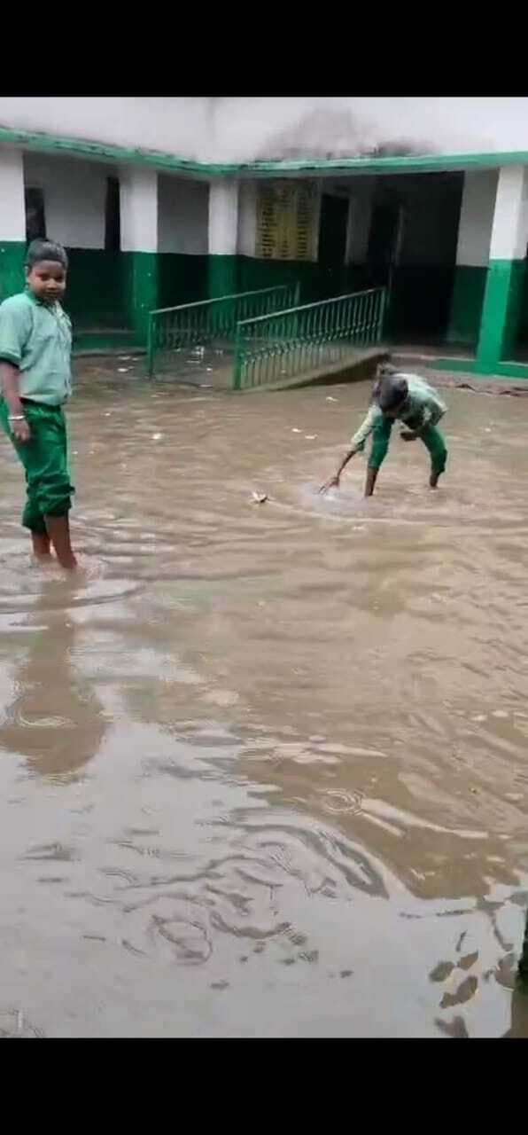 चौंकिये मत! यह कोई स्विमिंग पुल नहीं, स्कूल का प्रांगण है