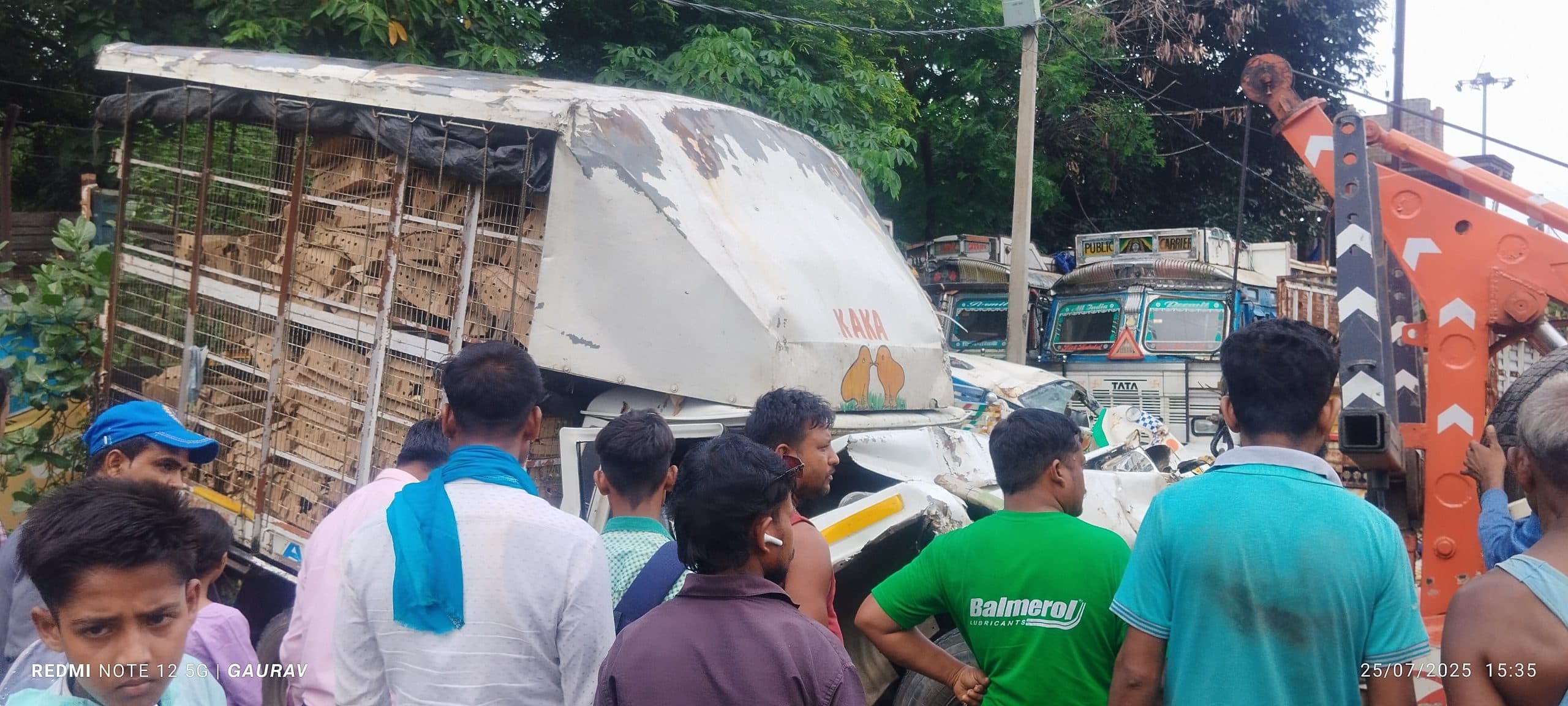 Giridih News: चूजा भरा पिकअप दुर्घटनाग्रस्त, चालक-खलासी घायल, सैकड़ों चूजे मरे