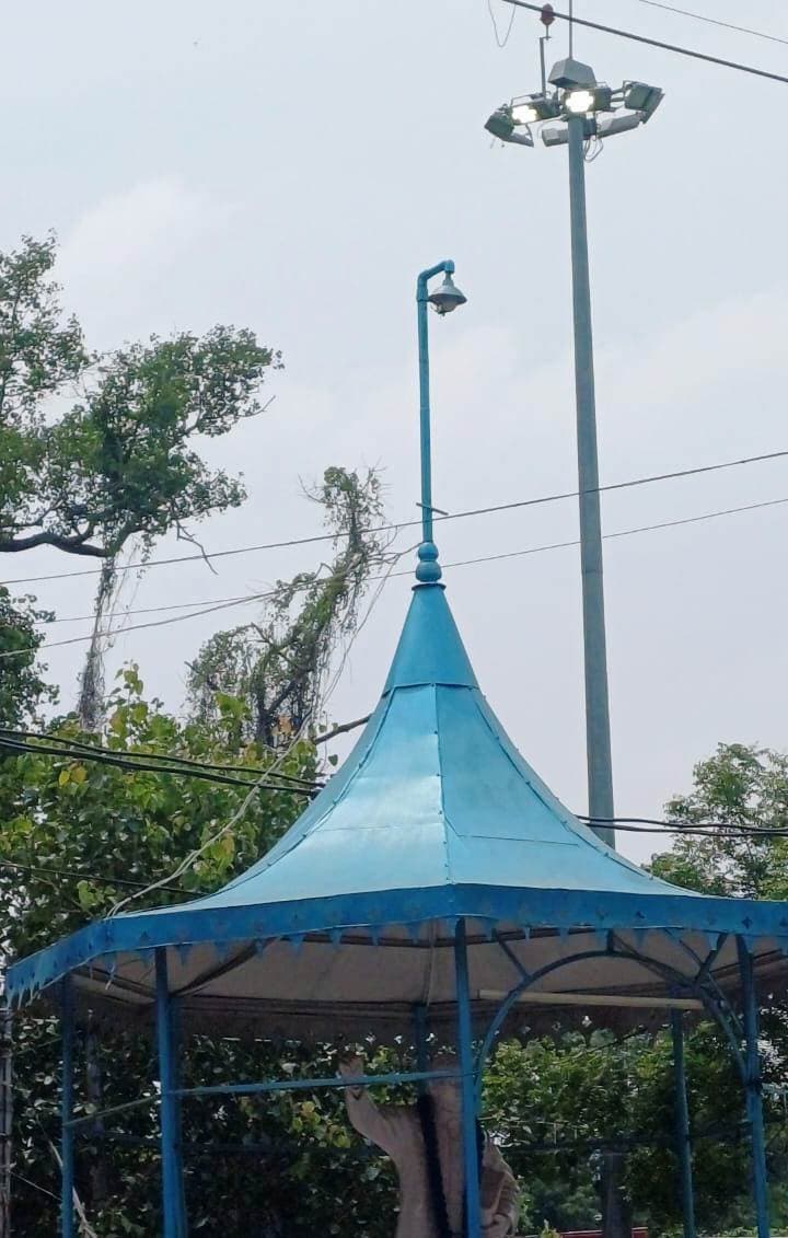 बिजली की बर्बादी : दिन में जल रही हाई मास्ट व स्ट्रीट लाइटें