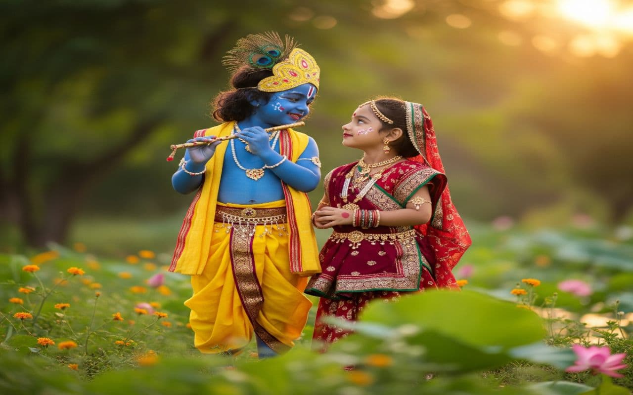 Janmashtami 2025 children dress up like radha krishna