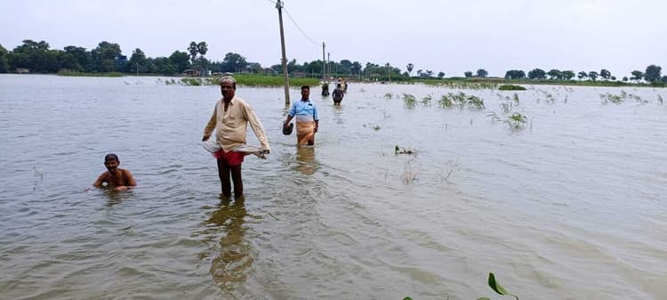 hajipur news. बाढ़ की चपेट में गनियारी के तीन सौ घर