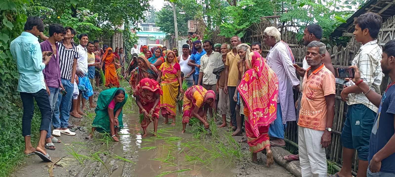 दुधैला में नहीं है पक्की सड़क, धनरोपनी कर लोगों ने जताया रोष