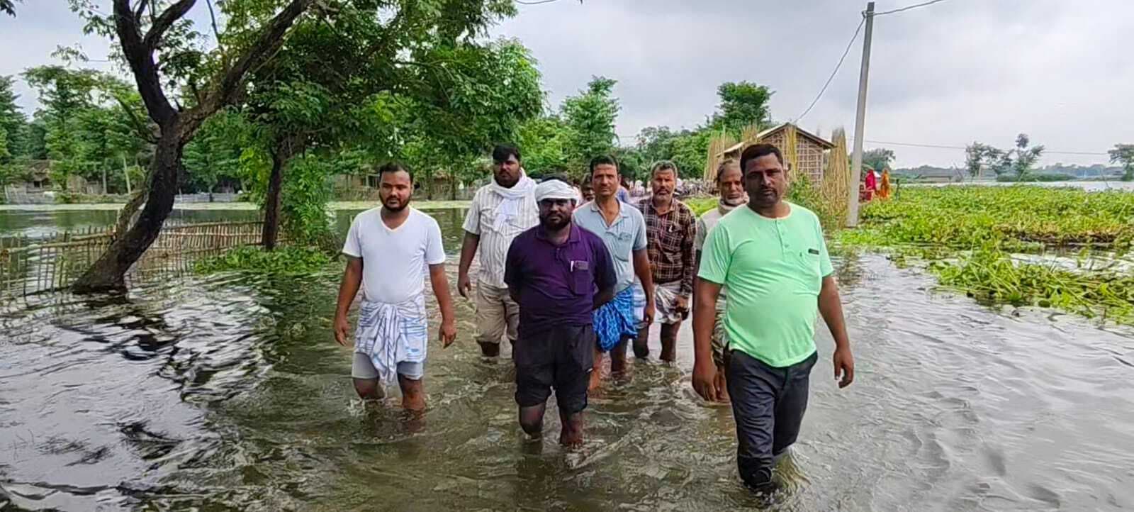 बाढ़ का पानी फैलने से मखाना व पटसन की खेती को नुकसान