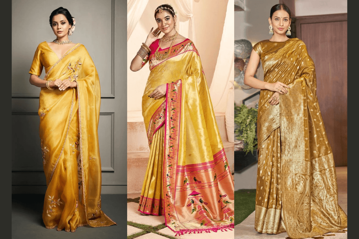 Hartalika Teej Golden Saree Look