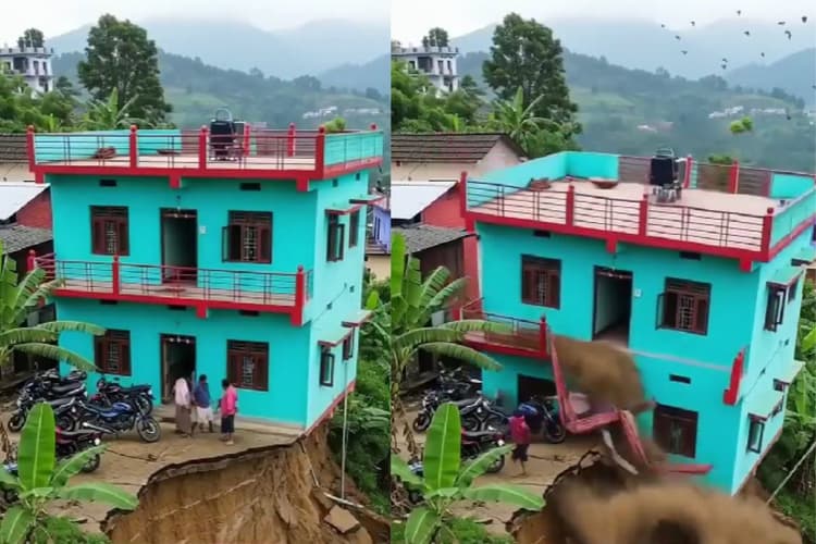 VIRAL VIDEO: पलक झपकते ही धंस गयी पूरी बिल्डिंग, एक ने भागकर बचायी जान, मलबे में दबे दो लोग