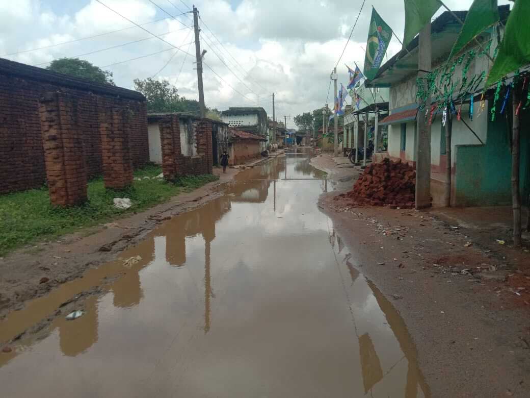 सड़क पर जलजमाव से ग्रामीणों को हो रही है परेशानी