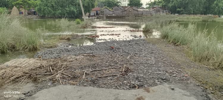गंगा नदी के जलस्तर में फिर हुई हल्की वृद्धि, सड़क पर पहुंचा पानी