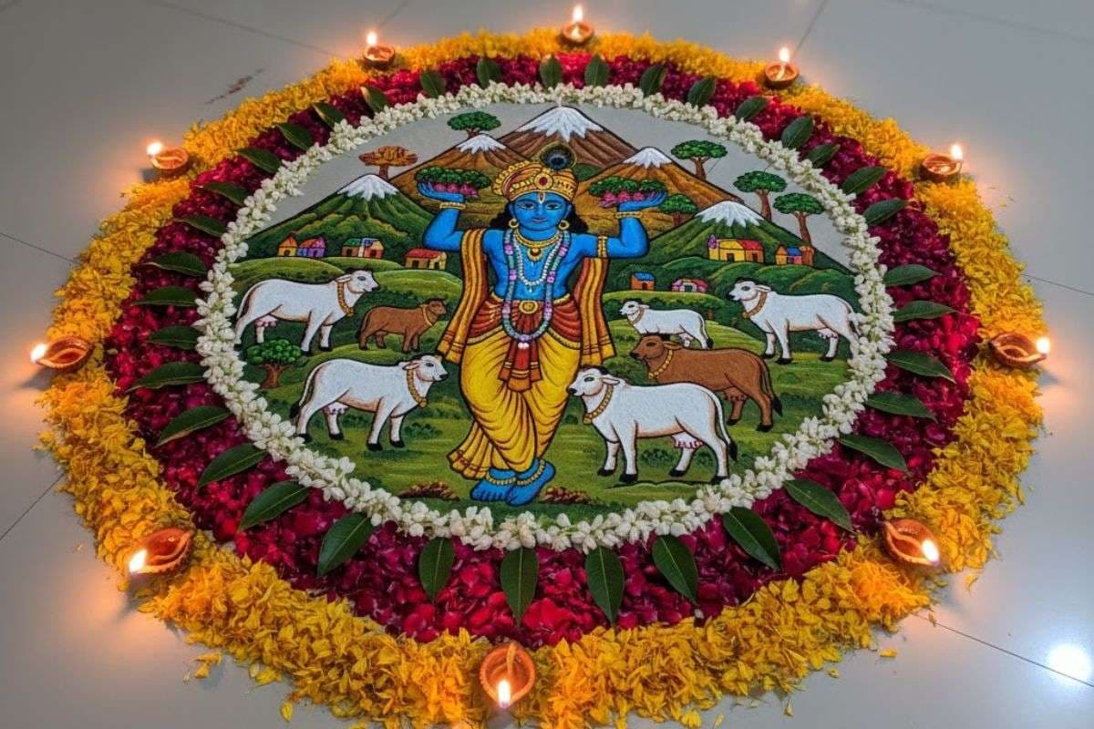 Govardhan Puja rangoli design Govardhan Puja rangoli design