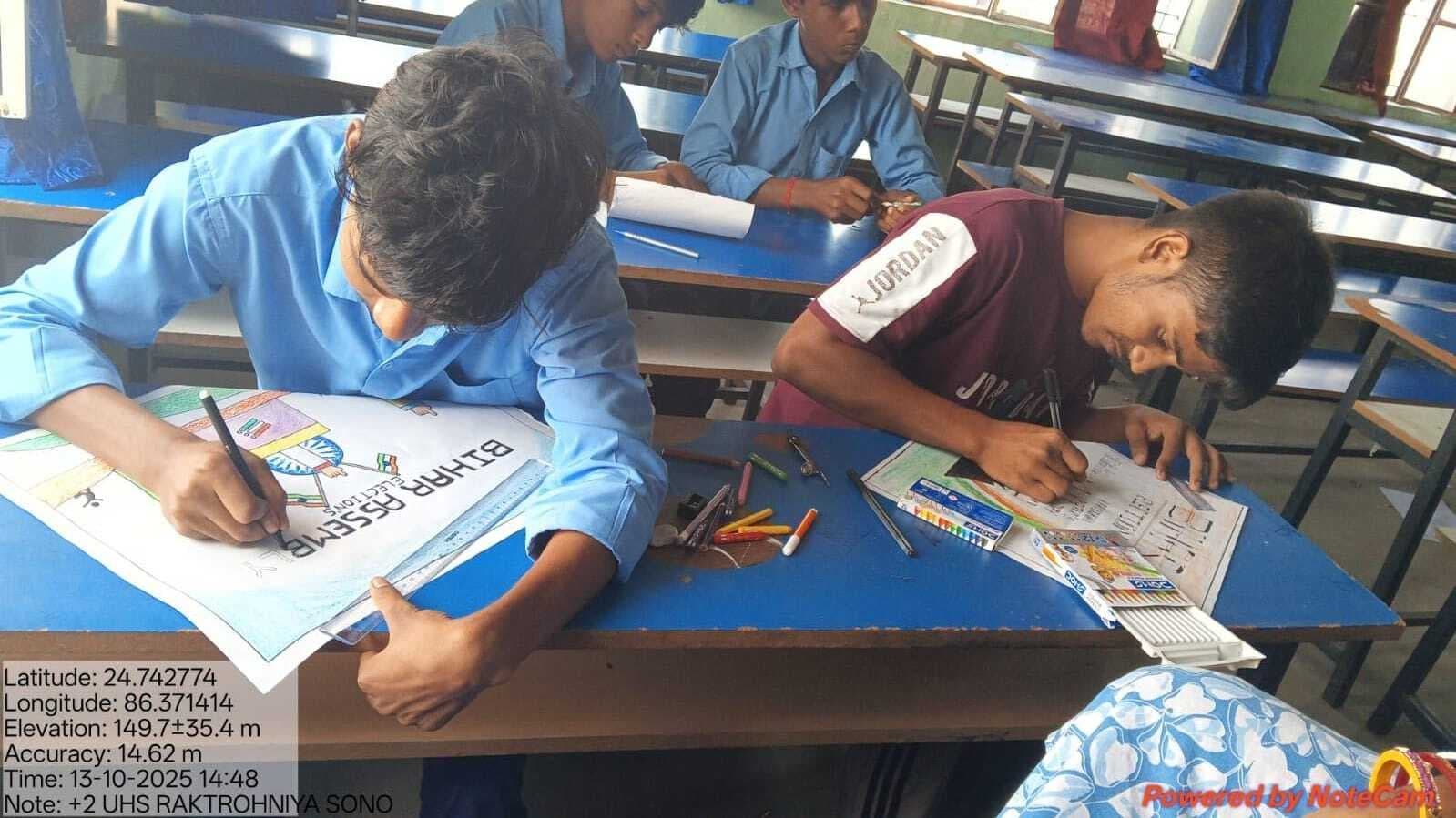 चित्र बनाकर छात्रों ने दिखायी मतदान की शक्ति