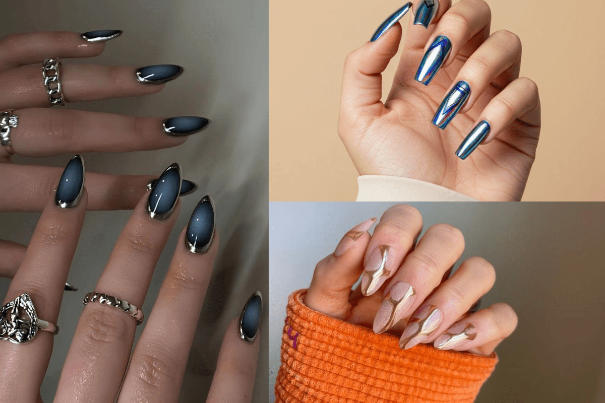 Metallic and Futuristic Nail Art