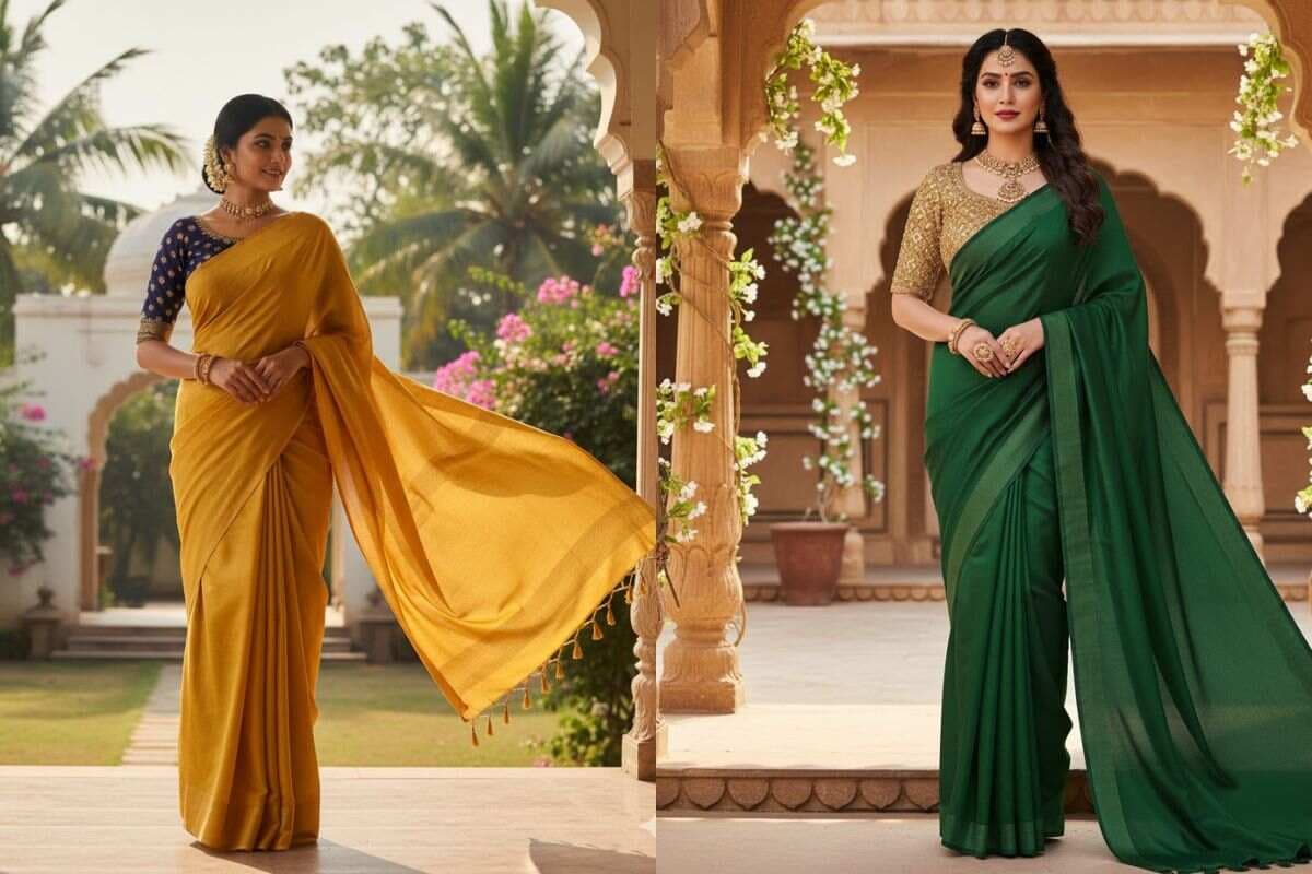 different blouse with plain saree