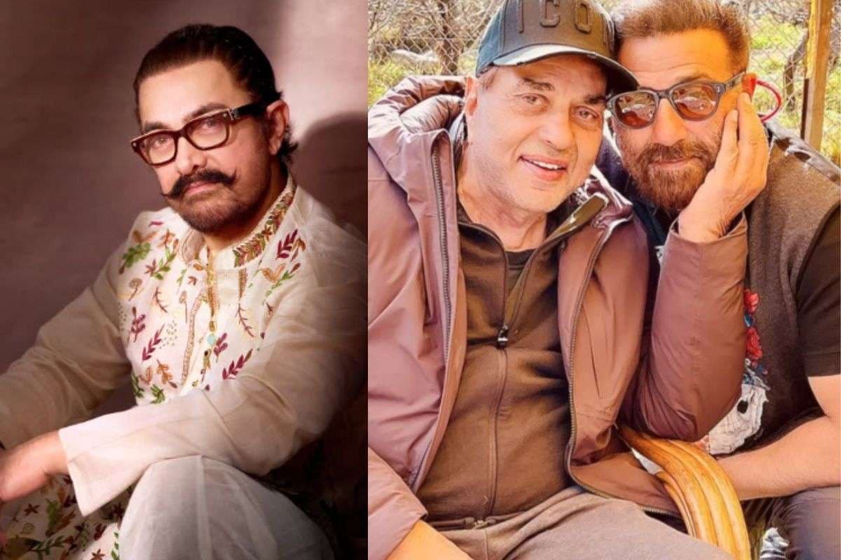 left Side Aamir Khan and Right Side Dharmendra-Sunny Deol left Side Aamir Khan and Right Side Dharmendra-Sunny Deol
