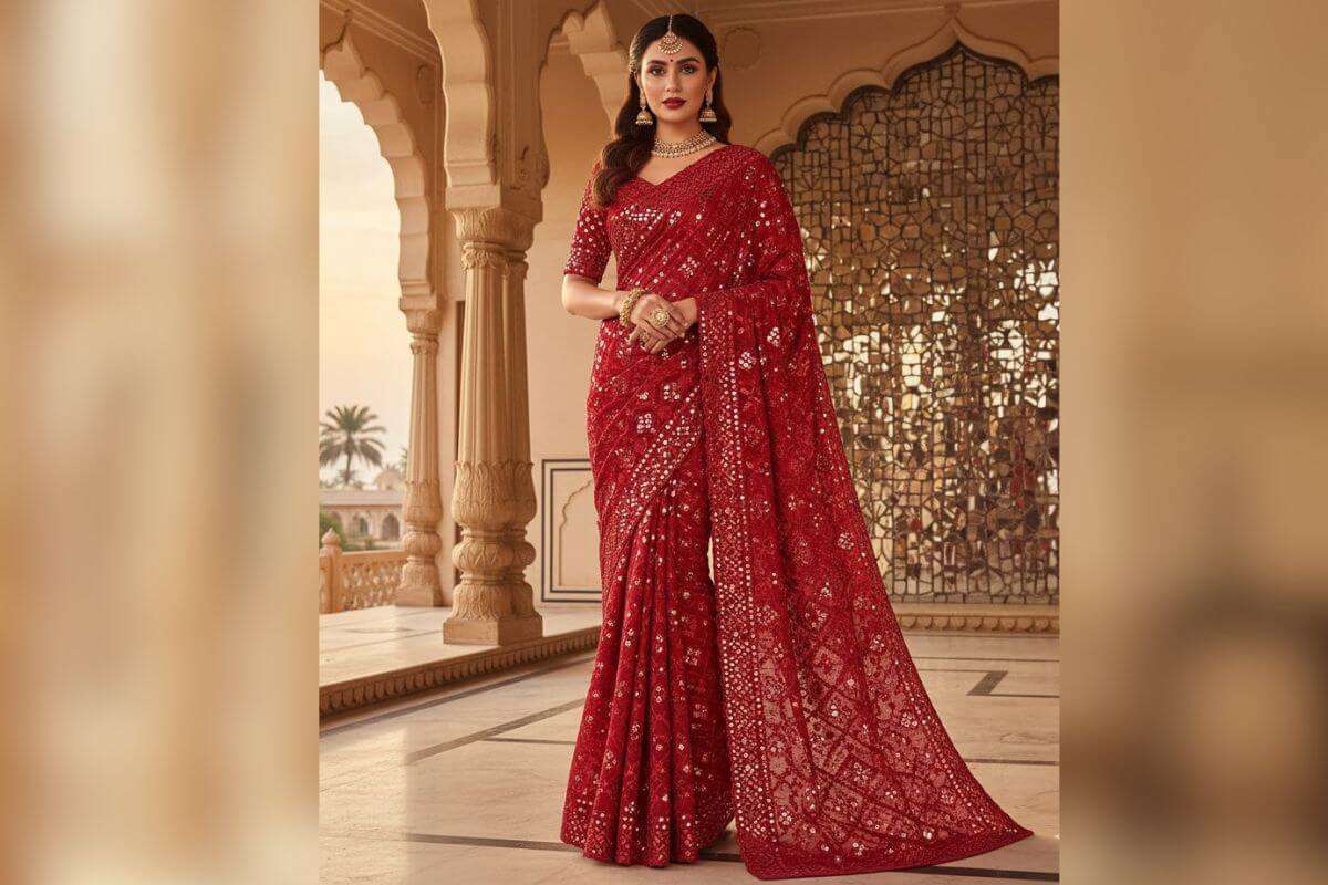 mirror work saree