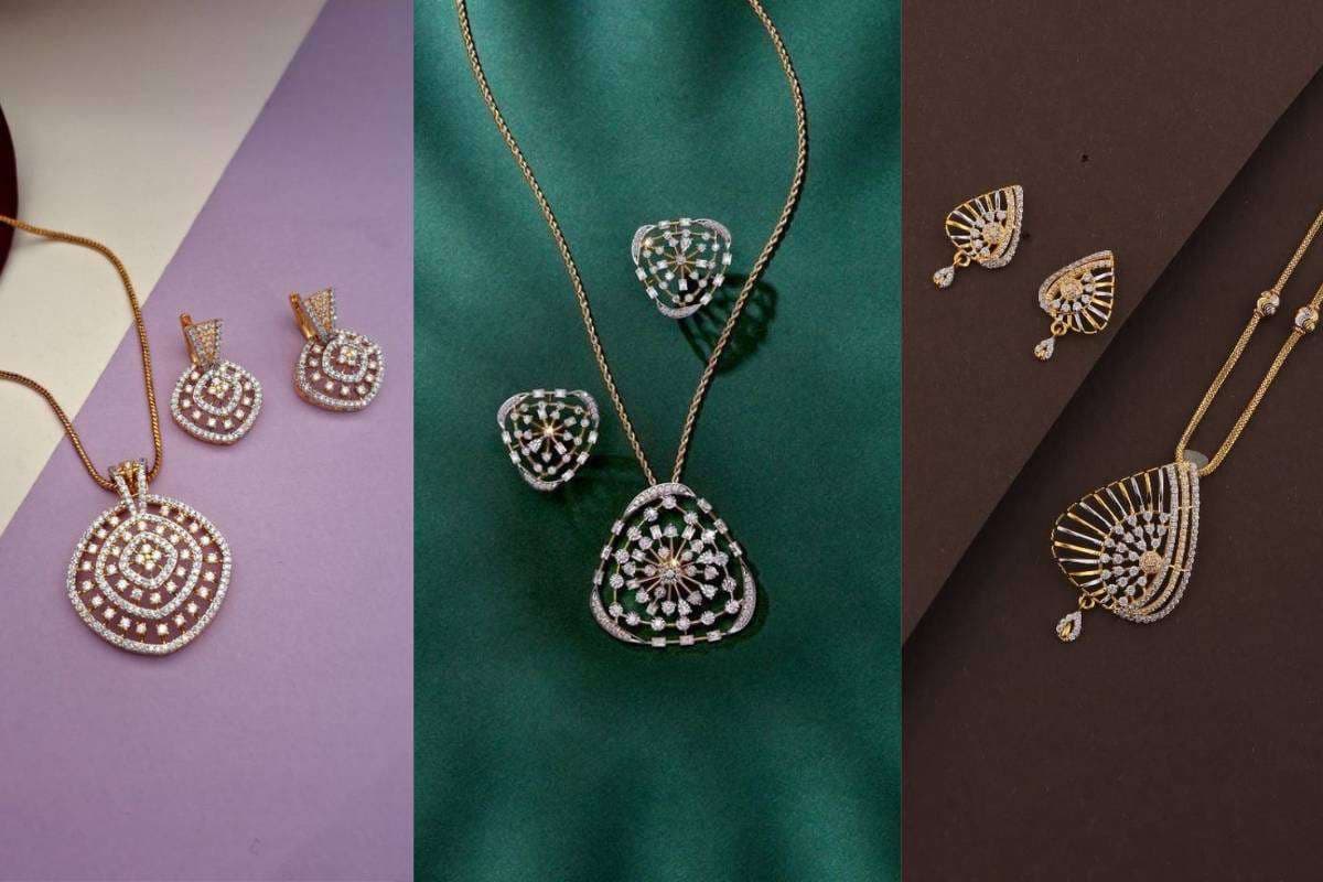Classic Diamond Pendants Set with earrings