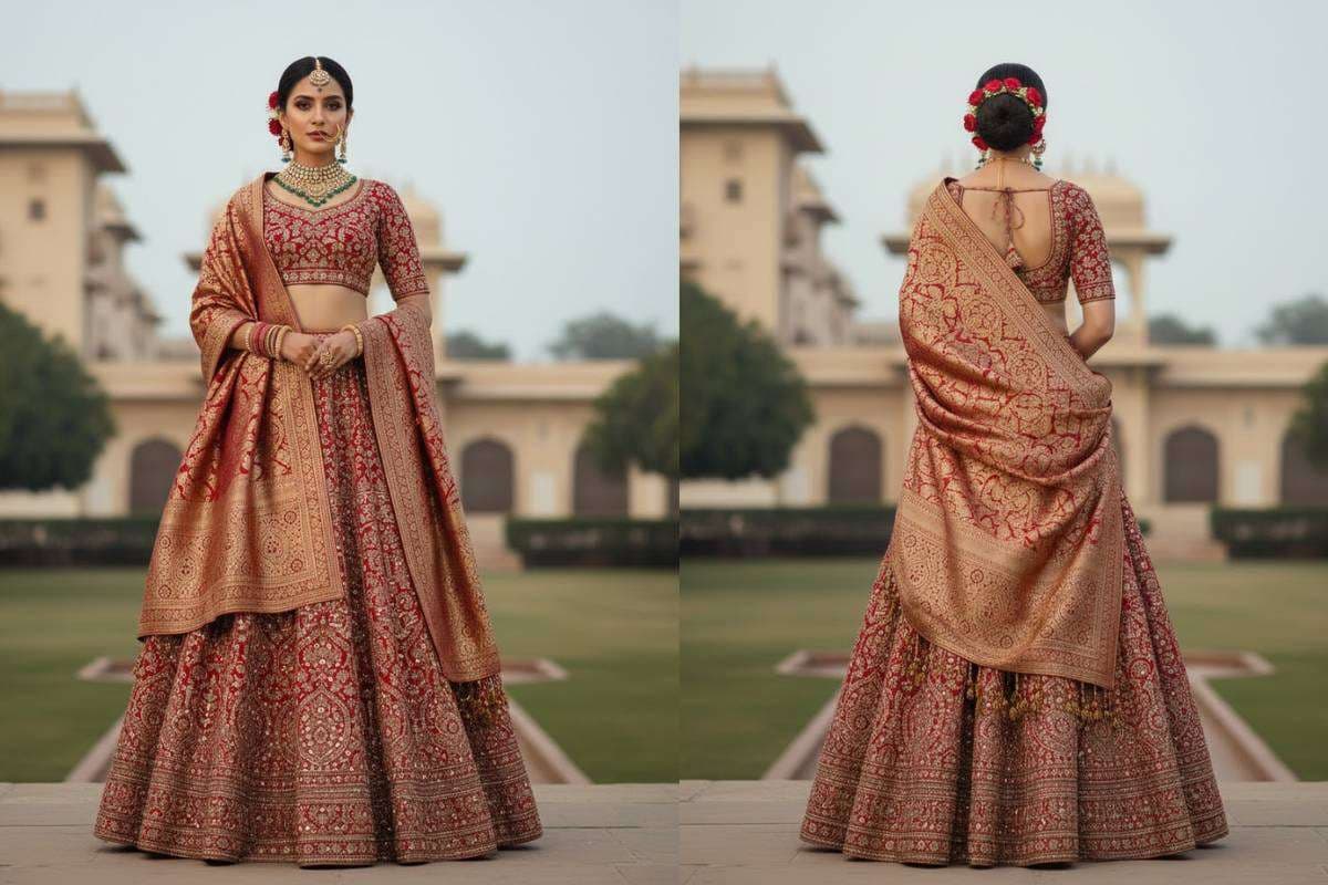 Designer Silk Shawl for Bride with elegant embroidery – stylish wedding silk shawl for bridal lehenga and saree
