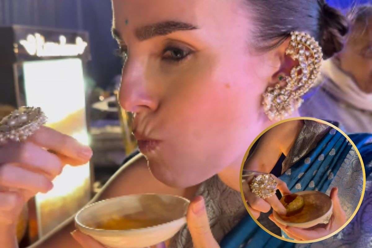 Foreign girl eating Golgappa Foreign girl eating Golgappa
