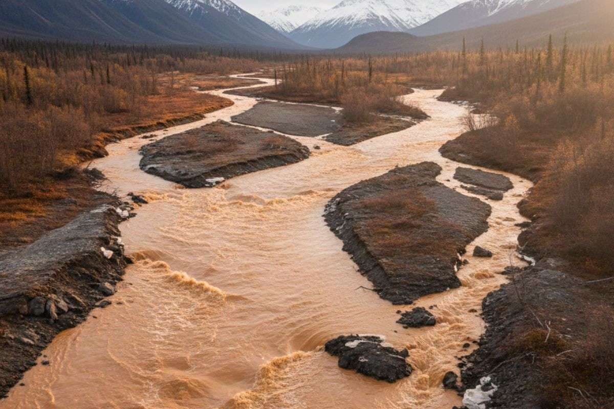 Melting Permafrost Alaska River Turns Orange / Ai Image