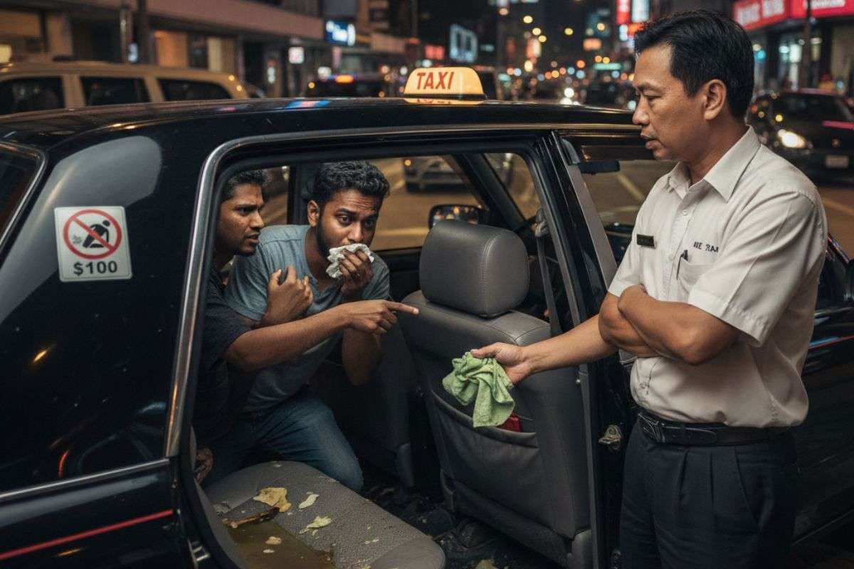 Singapore Taxi Incident Indian Passengers Vomit / Ai Image Singapore Taxi Incident Indian Passengers Vomit / Ai Image