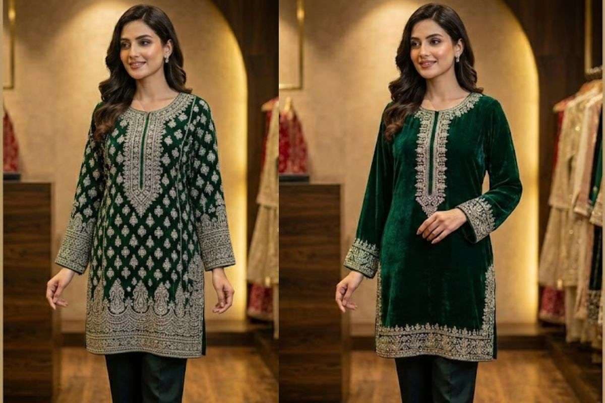 Embroidery Work Velvet Short Kurti