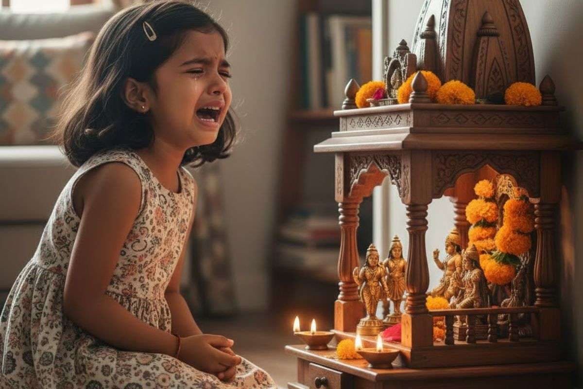 Viral Video of Indian Kid crying before god (AI Generated Image) Viral Video of Indian Kid crying before god (AI Generated Image)
