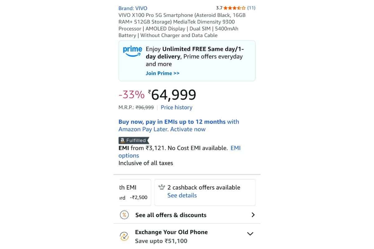 Vivo X100 Pro 5G Price Details On Amazon