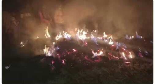 खेत में रखे धान बोझा में लगी आग