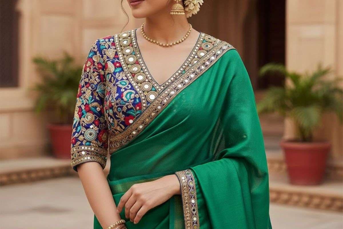Embroidery V Neck Blouse