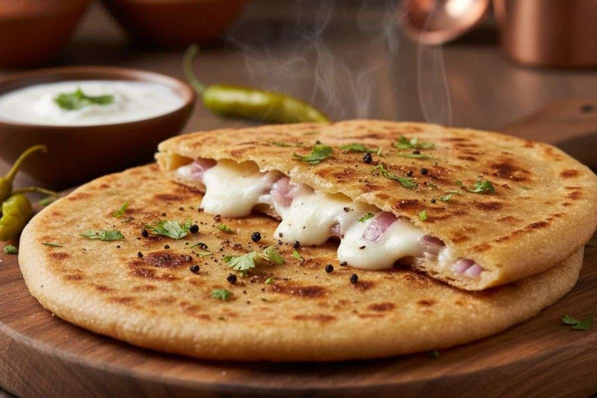 Onion Cheese Paratha Recipe for Breakfast in Hindi
