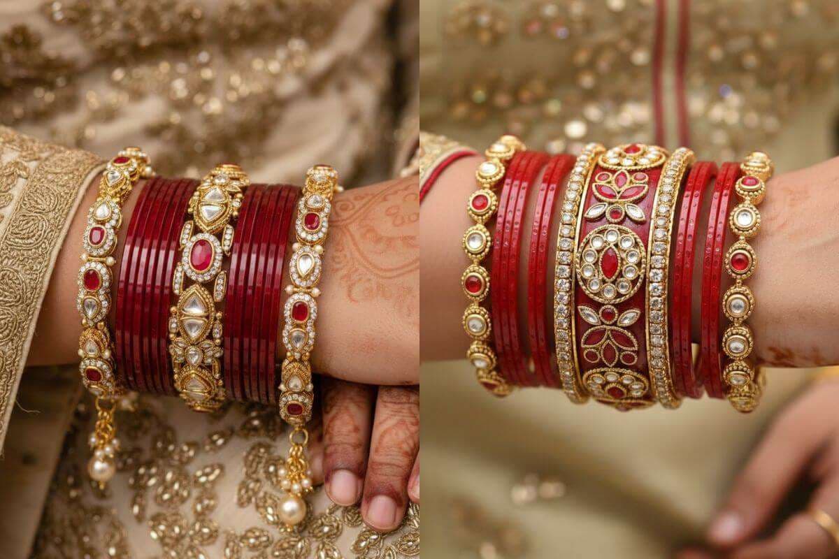 Red and stone Bangles Design