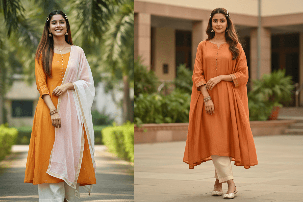 Saffron Kurta Set For Republic Day