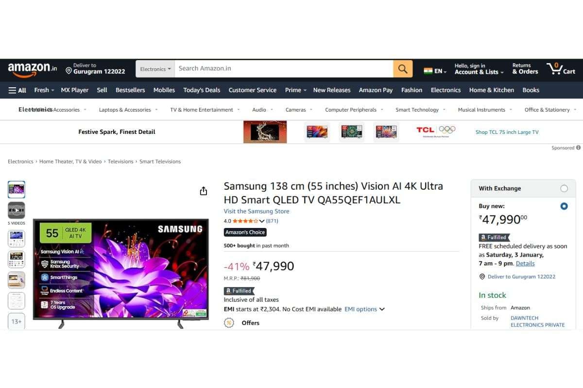 Samsung Vision AI 4K Ultra HD Smart QLED TV (55 inches)
